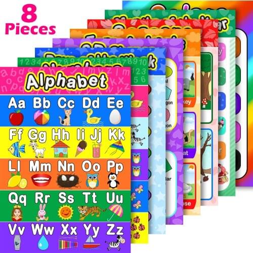 Early English Educational Decoration Posters Colorful Durable Educational English Hanging Posters for Preschoolers Kids Toddlers