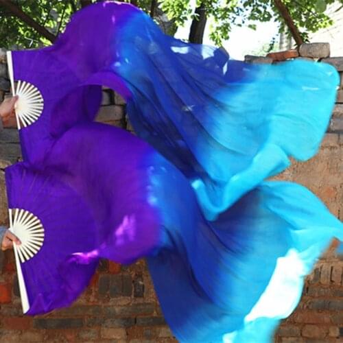 New Professional Chinese Soft real Silk Bamboo Fans Veils For Belly Dance Stage Performance Fans Props Gradient dancing Fans