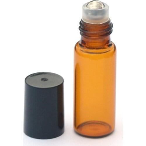 1pcs 5ml Roll Glass Bottle Empty Fragrance Perfume Essential Oil Amber Bottle 5ml Roll-On Black Plastic Cap Bottle