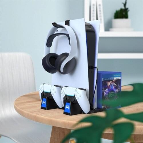 Gamepad charging base Holder Joystick two-seater charger with disc/Headset storage hook For PS5