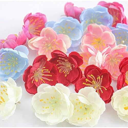 3cm Artificial Silk Cherry Flower Heads For DIY Wreath Wedding Home Decoration Accessories Scrapbooking Fake Plants Gifts Box
