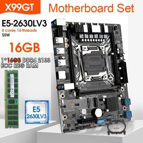 X99 Motherboard Set,E5 2630LV3 LGA2011-3 CPU 2pcs *8GB =16G 2133MHz DDR4 ECC REG Memory,M.2 WIFI,NVME M.2 slot