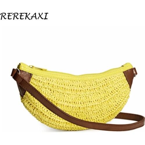Woven Women Shoulder Bag Female Small Messenger Crossbody Bags Yellow Banana Summer Beach Bag Handmade Straw Bags