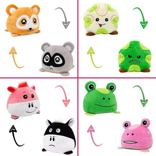 Cute Owl tiger frog Plush DollFlip both sides Stuffed Plush Toy Soft Double-sided Flip Sea Lions Doll kids toys Home Decoration