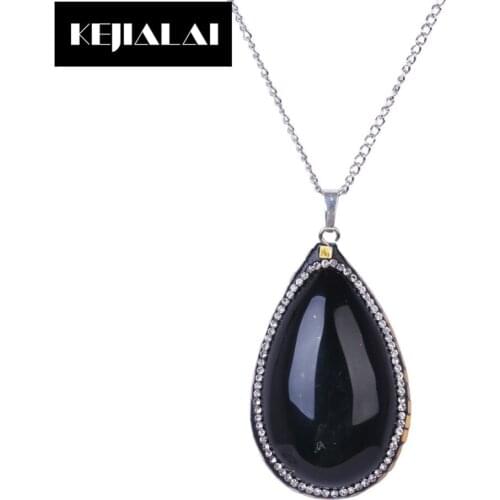 Fashion Natural Stone Pendant Necklace Women Men Jewelry Waterdrop Shape Pendant Pave with Crystal Rhinestone Best Gift