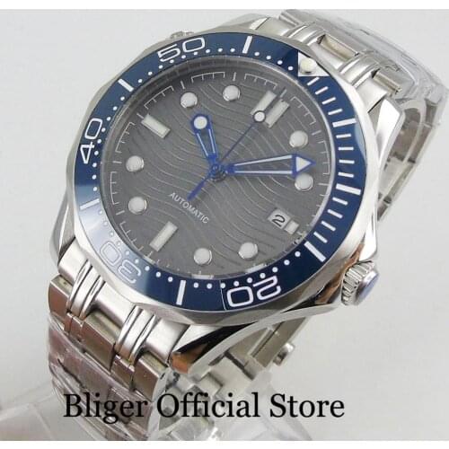 Men Watch BLIGER Brand 41mm Wsatch Case Automatic Movement Auto Date WIndow Blue Rotating Bezel Self Winding Wristwatch