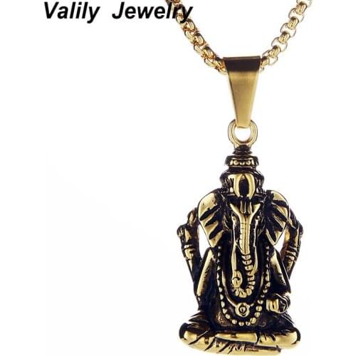 Classic Retro Hot Stunning Elephant Buddha Biker Mens Pendant Necklace Chain India Stainless Steel ganesha Necklaces