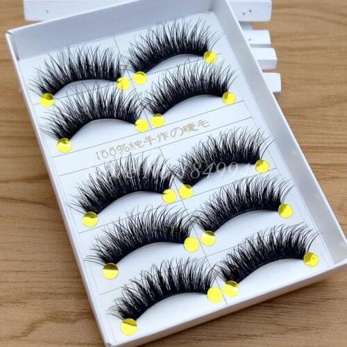 YOKPN Handmade False Eyelashes Cotton Stems Natural Long Cross Thick Fake Eyelashes Stage Beautiful Makeup Tools Lashes 5 pairs