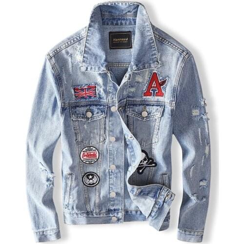 New Mens Casual Slim-fit Embroidered Skull Light Blue Denim Jacket Short Korean Style Fashion High Street Denim jacket Coat XL