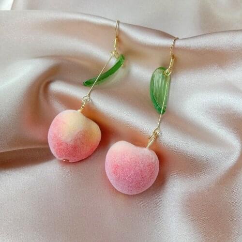 New Lovely Pink Juicy Peach Earrings for Women Cute Small Peach Dangle Earring Hanging Girls Korean Earings Fashion Jewelry 2020