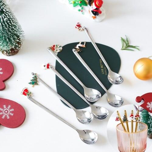 New Year 2021 Metal Merry Christmas Spoons Xmas Party Tableware Ornaments Christmas Decorations for Home Table Navidad Tea Scoop
