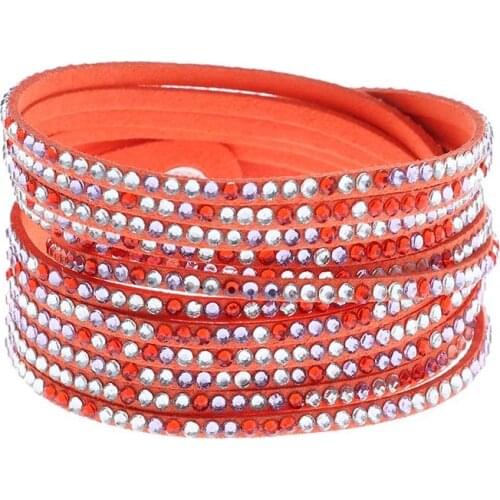 New Leather Bracelet Punk Rhinestone Crystal Bracelet Wrap Multilayer Bracelets For Women Charm Statement Fashion Jewelry
