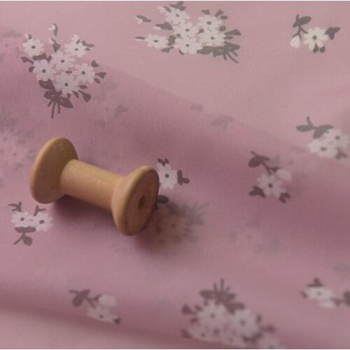 One meter High quality Chiffon fabric for dress Dark naked pink white flower cluster fabric Summer top dress shirt material