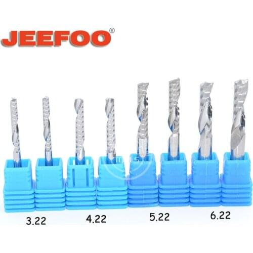 Single Flute CNC Endmil Milling Cutters 3.175/4/5/6mm Shank 22mm Cutting Length Tungsten Carbide Tool for Wood CNC Bit 8pcs