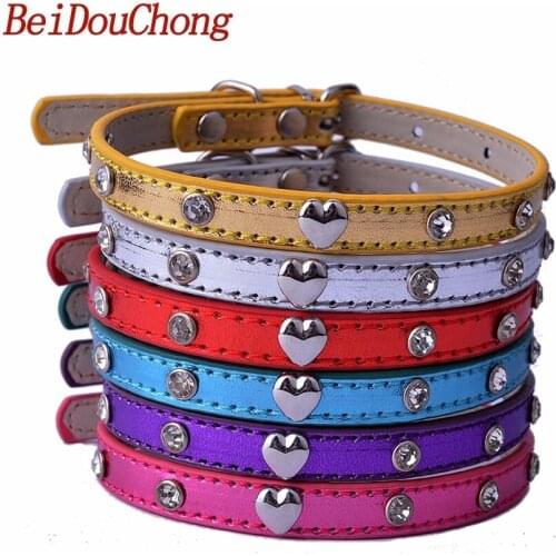 Wholesale Puppy Pet Dog Cat Collar Pu Leather Heart Shaped Studded Collar Necklace Rhinestones Accessories Pet Supplies