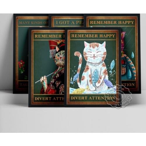 Lovely Weird Animal Portrait Art Prints Poster, Quirky Housewarming Gifts, Kimono Geisha Cat Canvas Painting, Bedroom Home Decor