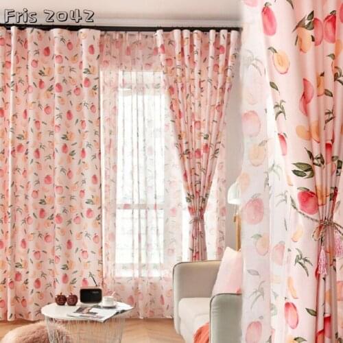 Nordic Style Peach Fruit Curtains Small Fresh Yellow Semi-blackout Curtains for Living Dining Room Bedroom