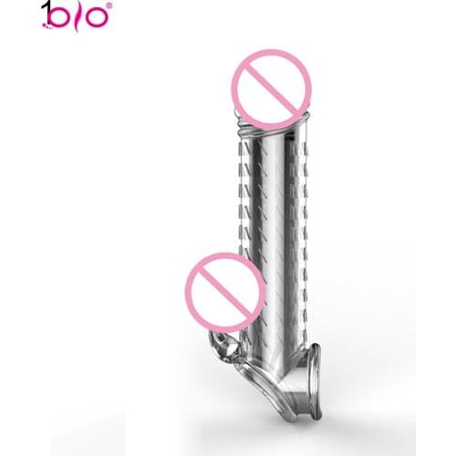 OLO Extension Reusable Condom Penis Sleeve Male Enlargement Time Delay Spike Clit Massager Cover Clear Condoms Adult Sex Toy
