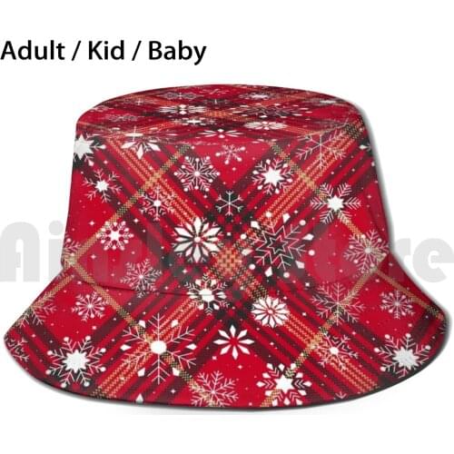 Snowflakes On Red Black Winter Buffalo Plaid Christmas Sun Hat Foldable UV Protection Snowflakes Winter Christmas Red