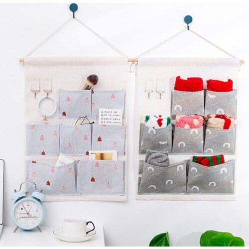 Foldable Hanging Organizer Door Wardrobe Closet Polyester Cloth Hanger Storage Bag Living Room Bedroom Cosmetic Desktop Containe