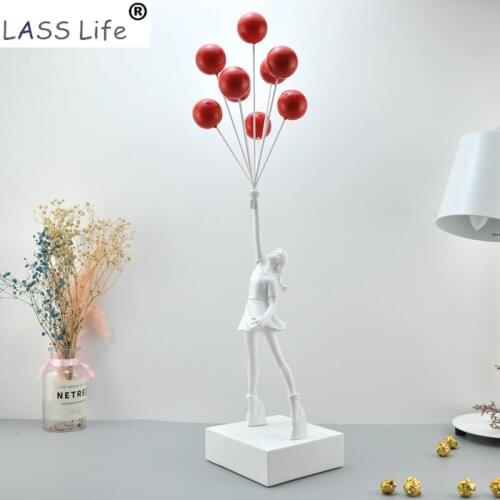 Modern Flying Banksy Balloon Girl Art Sculpture Street Art Resin Statues Craft Home Decoration Red Balloon 57cm Desktop Decor