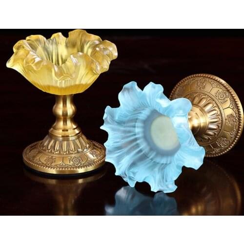 Glass Candle Holders Decoration Lamp Metal Vintage Light Lotus Flower Candle Holders Minimalist Porta Velas Oil Lamp AD50CH