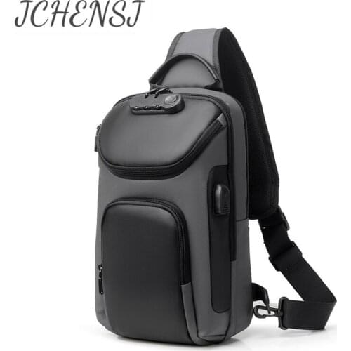 JCHENSH Password Lock Mens Shoulder Bag Anti Theft Travel Male Chest Bag Large Capacity USB Charging Cross Body Bags For Men