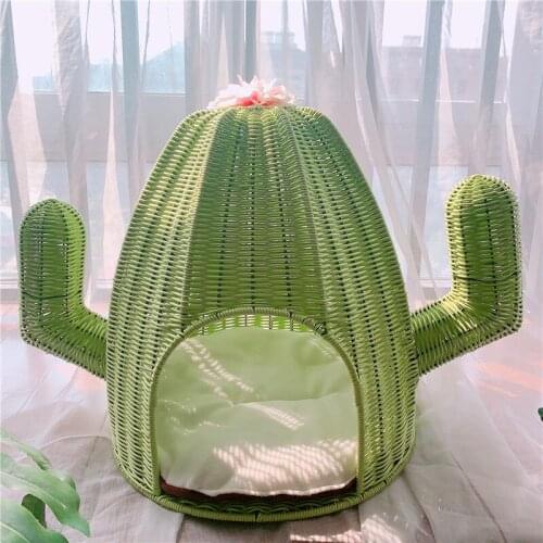 Tt2020 Creative Cactus Cat Nest Flower Rattan Pet Bed Summer Cool Kennel Cute Plant Series