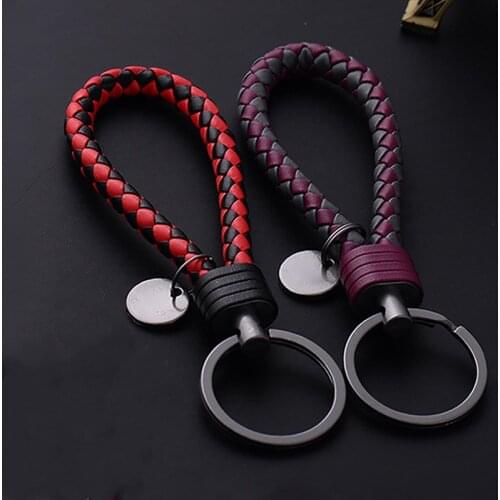 High-Grade Hand Woven Leather Car KeyChain 360 Degree Rotating Horseshoe Buckle Jewelry Key Rings Holder Genuine Bag Pendant