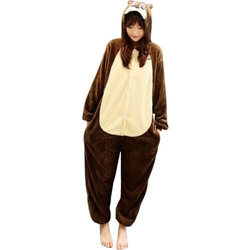 Adult Squirrel Kigurumi Women Men Cartoon Animal Cosplay Costume Winter Onesie Pajama Hooded Couple Funny Party Suit