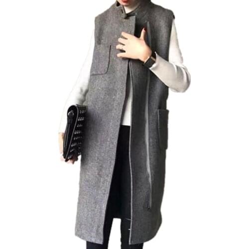 Plus size 5XL!2020 winter Woolen vest Wild slim warm mid length office lady elegant sleeveless outerwear
