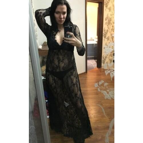 White Sexy Deep V-neck Long-sleeved Lace Perspective Tight Tail Dress Evening Dresses Ruffles Party Dress Robe De Soiree