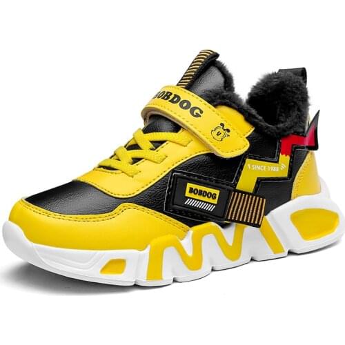 Winter Kids Sneakers Children Shoes For Boys Sneakers Girls Casual Shoes Plush Lining Warm Waterproof Leather Anti-slippery 2021