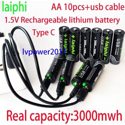 10pcs CES AA USB battery 1.5V 2775mwh li-polymer li-po usb rechargeable lithium li-ion battery usb AA 1850mah+usb cable