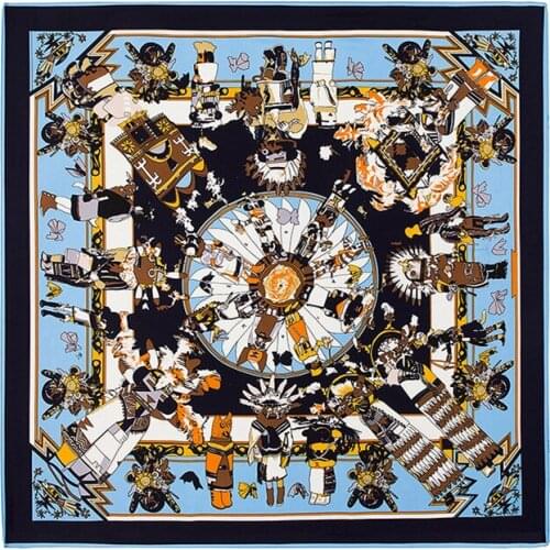 100% Twill Silk Square Scarf for Women myth Print Shawl and Wrap NecKerchief Lady Foulard Hijab Female Scarves Bandana Headband