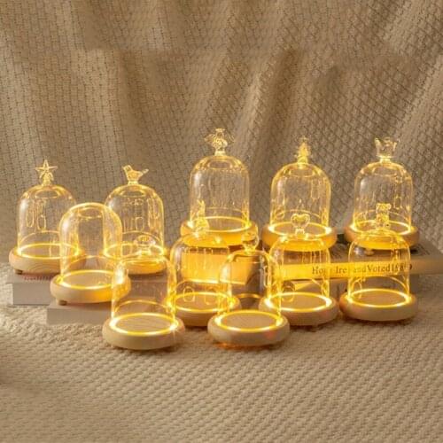 2sets/pack 9*11cm Small Size Warm Luminous Log Base Different Top Glass Dome Home Decoration Transparent Candle Cover Gift