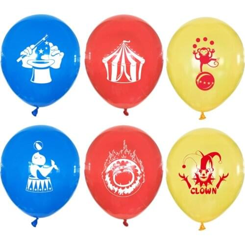 10pcs 2-side Print Circus Troupe Theme Catoon Lion Seal Clown Magic Hat Balloons DIY Latex Ballons Birthday Party Festival Decor