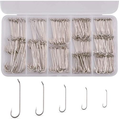 320pcs/box Silver Trout fly fishing hook Long shank Fly Tying hooks size 2# 4# 8# 10# 12# Ultra sharp carbon steel hook