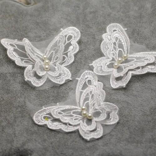 50pcs/lot Butterfly White Lace Flower Applique Mesh Trim For Wedding Dress Garment Accessories Decoration Sew On Lace Fabric