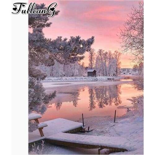 FULLCANG Winter nature landscape snow diy 5d mosaic diamond painting full square round drill rhinestone embroidery sale FC3029
