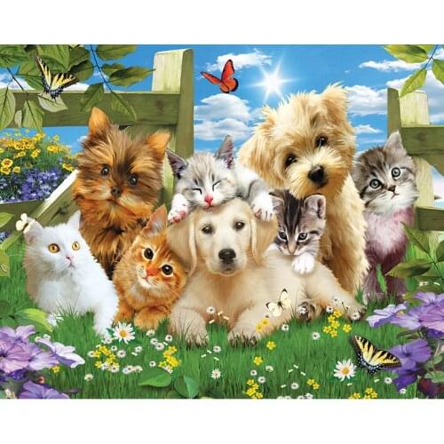 NEW 100% Full Round Drill Diamond Embroidery Cats And Dogs Look Picture 3D Diamond Painting Mosaic Wall Decor