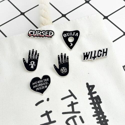 Dark Witch Cursed Enamel Pins Punk Resurrection Hand Black Heart Pin and Brooches Shirt Bag Lapel Pin Badges Jewelry Gift Custom