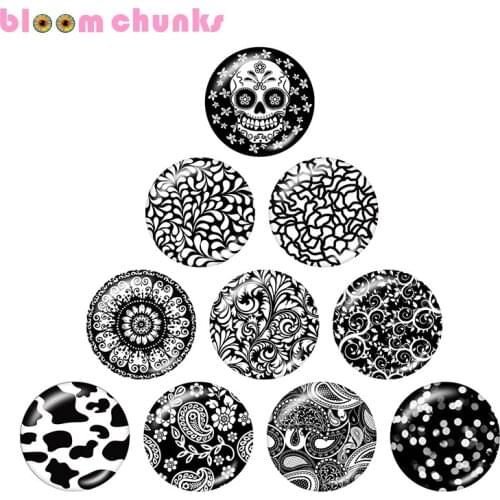 Black and white pattern 10pcs mixed 12mm/18mm/20mm/25mm Round glass cabochon jewelry flat back Making findings A4180