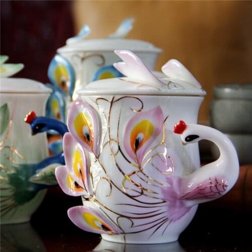 Enamel Porcelain Peacock Coffee mug Creative Ceramic Mug 3D Color Office Home Mug Coffee Tea Sets & Tea