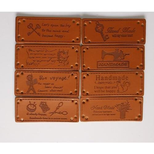 New 8 styles PU Leather Tags 100 Pcs/Set Handmade Patchwork DIY Sewing label cloth Garment Labels For Sewing Accessories