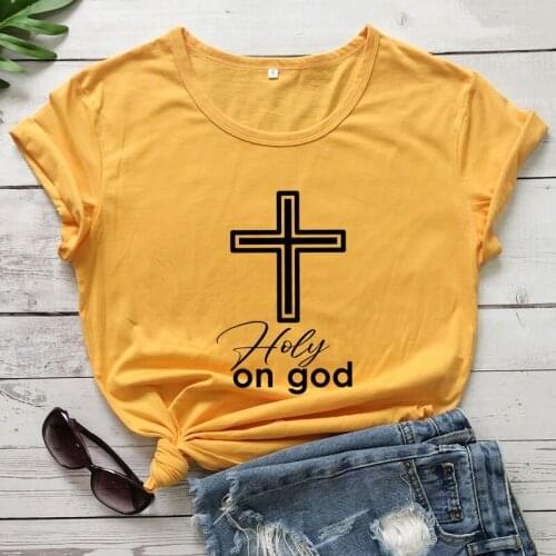 Holy On God 100% Cotton T-shirt Scripture Religion Graphic Tee Shirt Top Casual Women Short Sleeve Faith Bible Tshirt