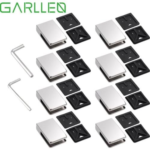 GARLLEN 8pc Rectangle Polished Finish Glass Clip Clamp Bracket Stair Post 10-12mm Glass Corner Bracket Kit For Window Balustrade