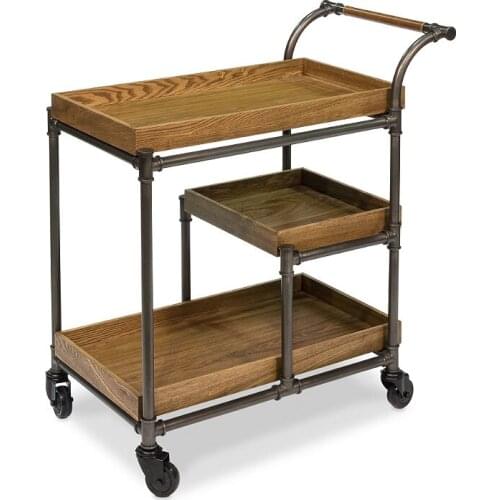 Hotel Drinks Trolley Restaurant Mobile Solid Wood Hand Push Dining Car Creative Dining Edge Tea Weagon Home Retro Distressed