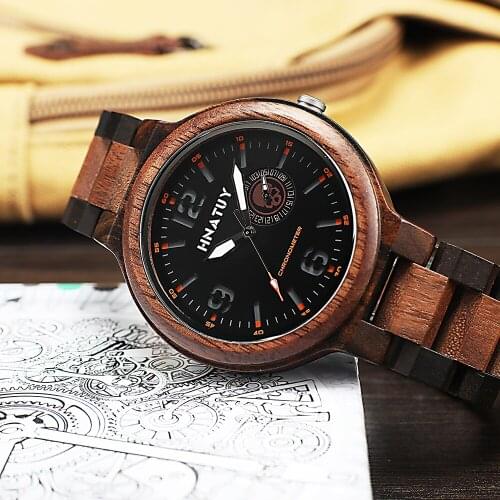 Hnatuy Wooden Watch Mens Watch Complete Calendar Mens Wristwatch Clock Fashion & Casual Man Watches Relojes Hombre 2019