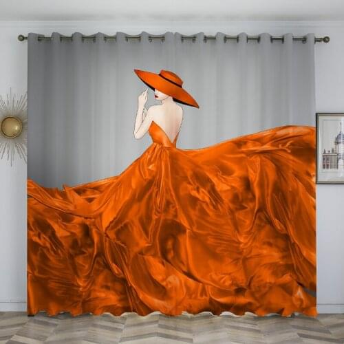 Customized 2pcs New Blackout Curtains Nordic Simple Modern Living Room Curtains Portrait Printed Window Curtains for Bedroom